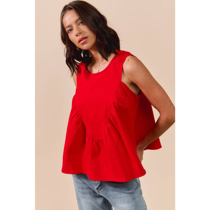 GAME DAY COLOR DENIM RUCHED SLEEVELESS TOP