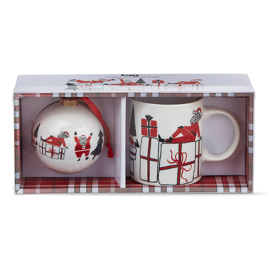 Posing Santa Mug & Ornament Set Red Bone China Christmas