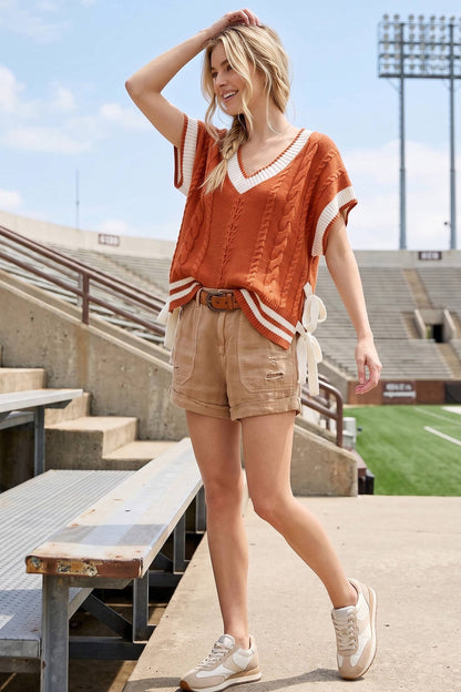 Gameday Cable Knit Varsity Sweater Vest