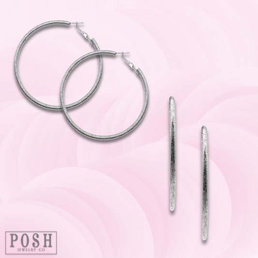 Large textured silver hoop earring, last call