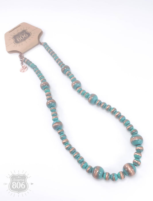 Turquoise burnished bead necklace