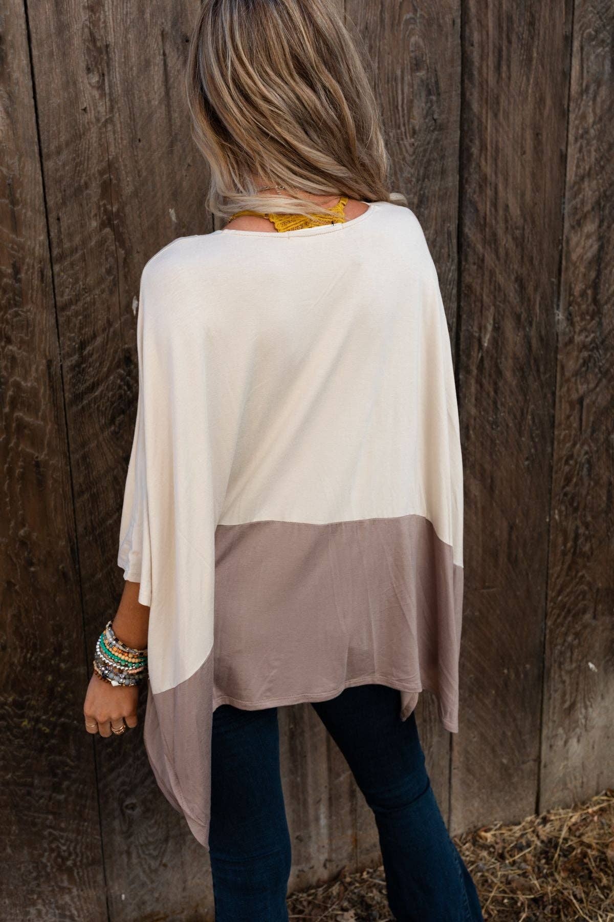 Oversized Coffee Sunsets V Neck Top - Brown