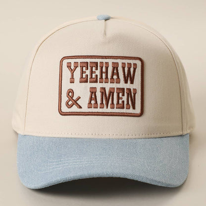 YEEHAW AND AMEN Embroidered Patch Denim Brim Baseball Cap