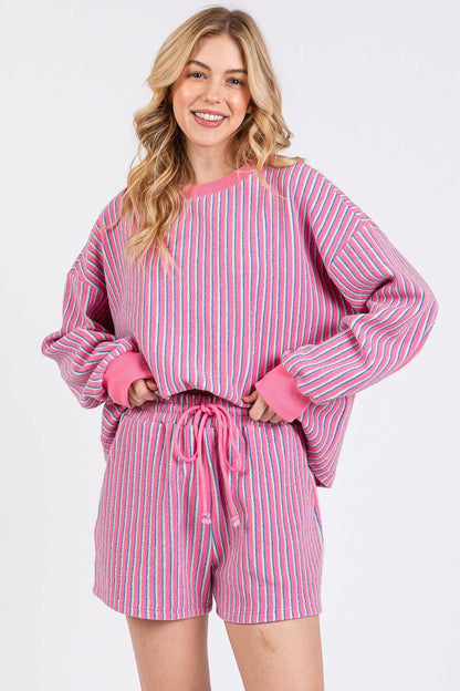 KNIT STRIPED PULLOVER AND SHORTS SETS