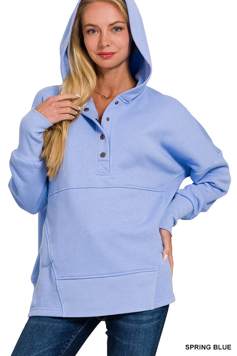 Fleece Half Snap Button Hooded Sweatshirts