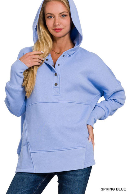 Fleece Half Snap Button Hooded Sweatshirts