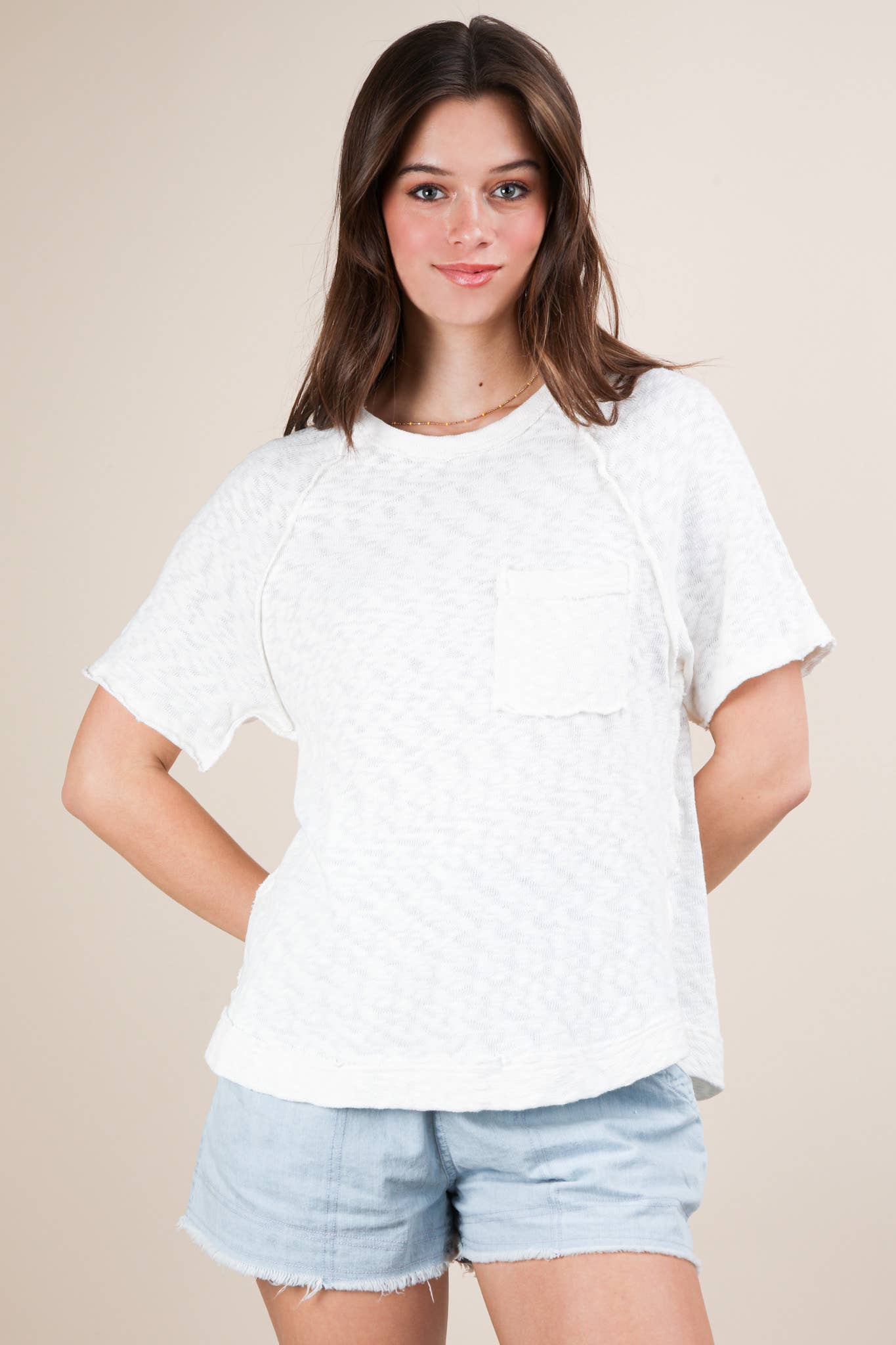 Solid Casual Knit Top with Patch Pocket