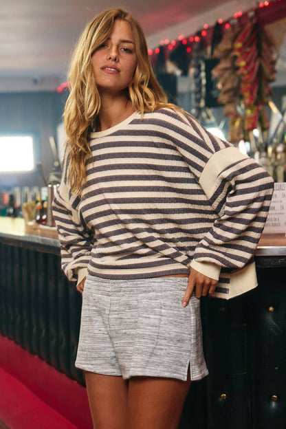 Overlap Open Back Oversize Fit Striped Top