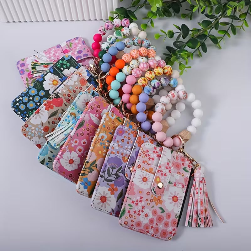 Floral Beaded Wristlet Keychain / Wallet