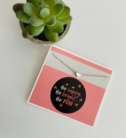Be Happy Inspirational Heart Necklace & Stationary Gift Set