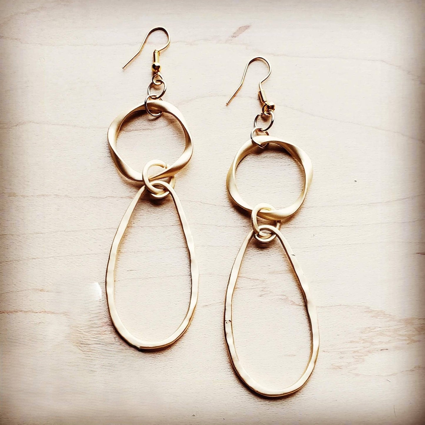 Matte Gold Hoop Earrings with Oval Hoop Dangle