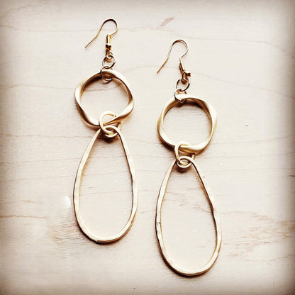 Matte Gold Hoop Earrings with Oval Hoop Dangle