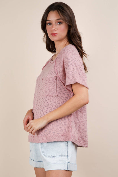 Solid Casual Knit Top with Patch Pocket