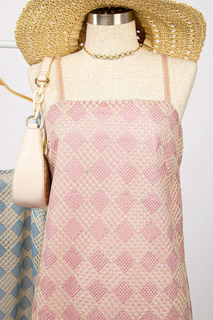 VD33900-Checkered Printed Summer Mini Dress