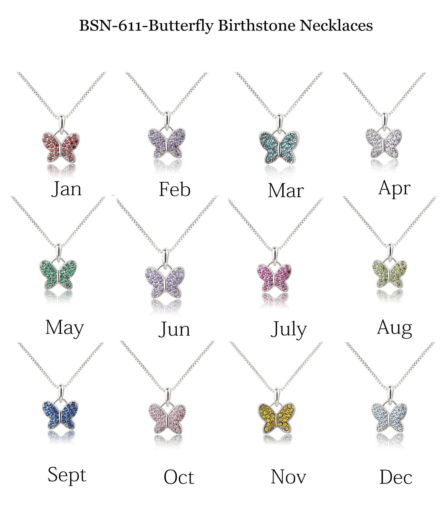 Girls Sterling Silver Butterfly Birthstone Necklace for Kids