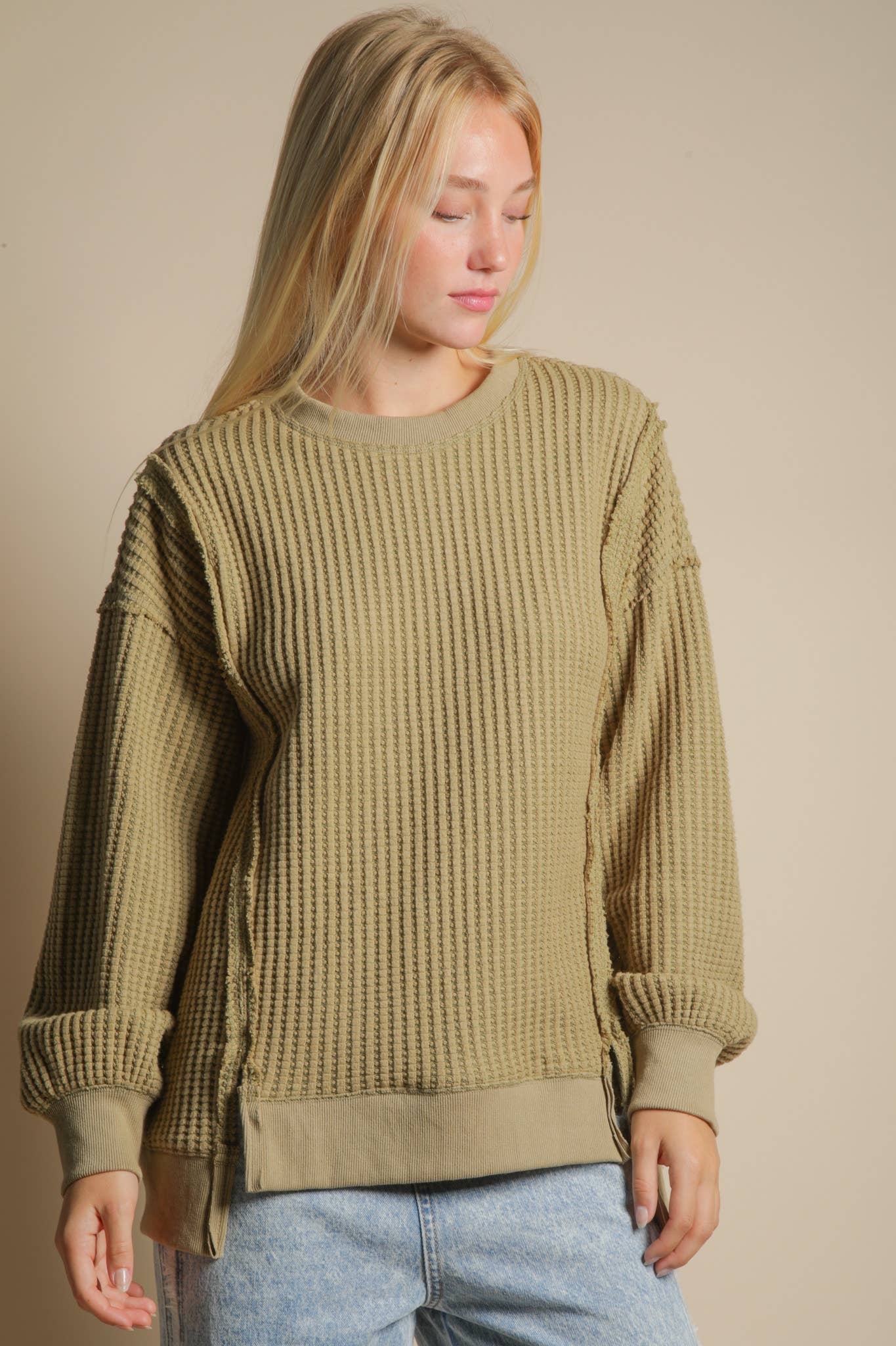 Oversized Waffle Knit Casual Top