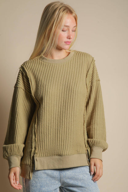 Oversized Waffle Knit Casual Top