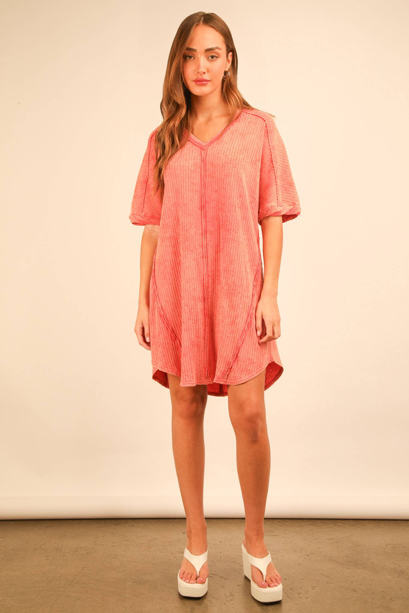 PLUS SIZE Mineral Washed Ribbed Knit Mini Dress