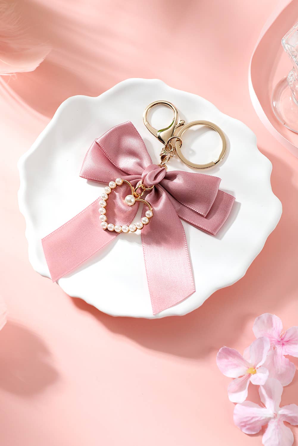 Pearl Heart Large Bow Knot Keychain
