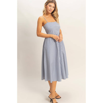 Blue Striped Spaghetti Strap Dress