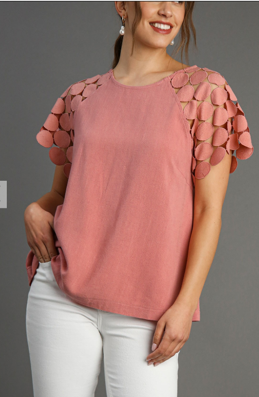 Boxy Cut Round Neck Top with Lace Raglan Sleeve