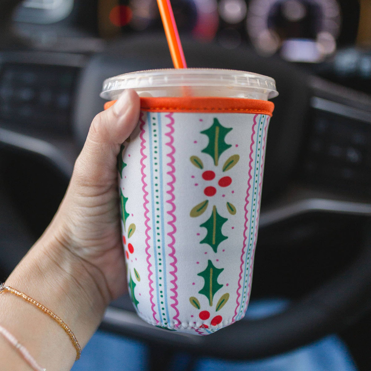 Holly Christmas Drink Sleeve