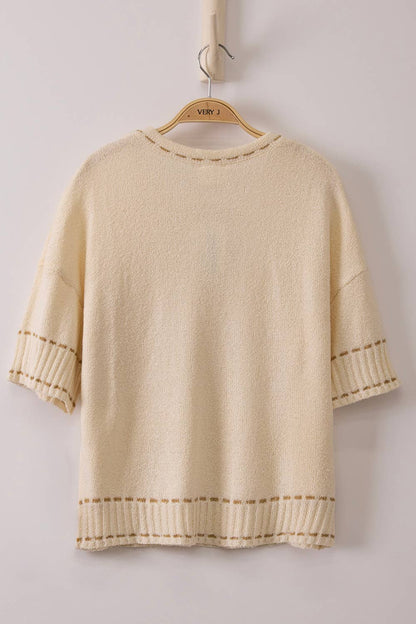 12W3636NX-PLUS SIZE Stitch Detail Knit Summer Sweater Top