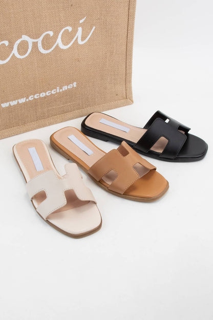 TRENDY H-SHAPED CUTOUT SANDALS: BEIGE