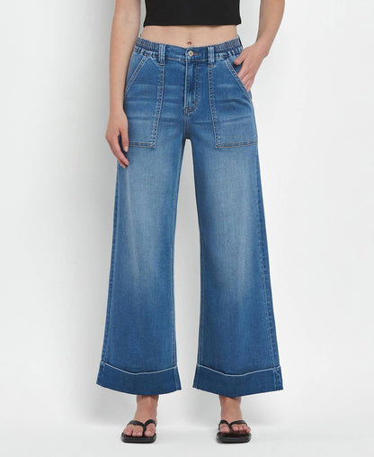 KRIS HIGH RISE DOUBLE CUFFED BAGGY WIDE JEANS