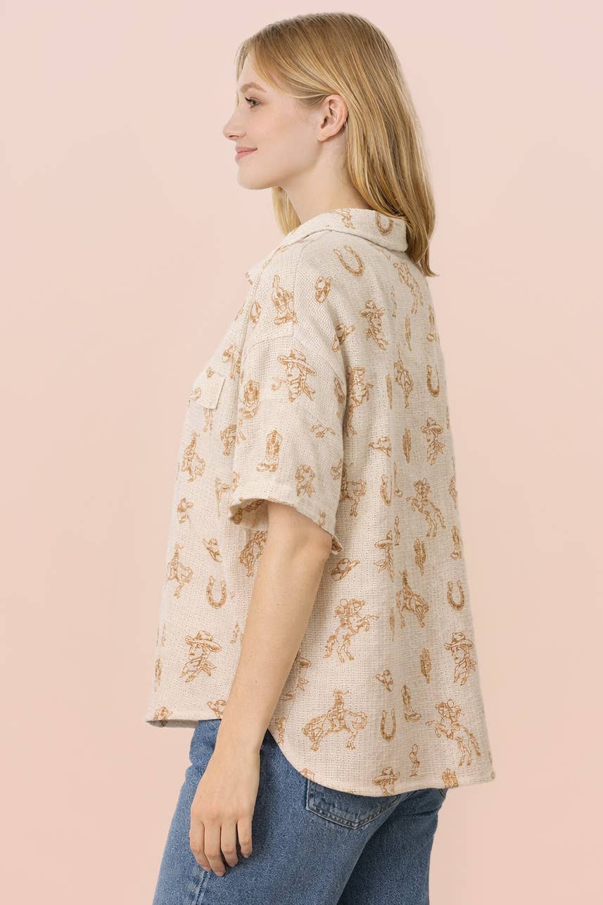 Western Graphic Button-Down Shirt Top