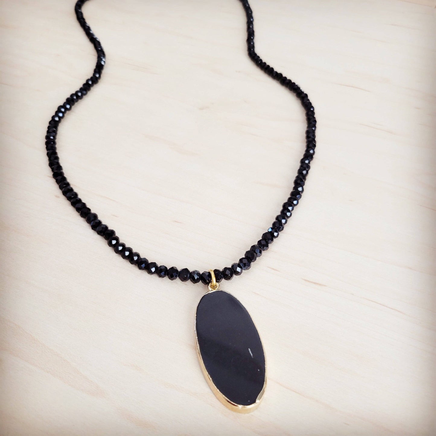 Chic Obsidian Long Beaded Necklace