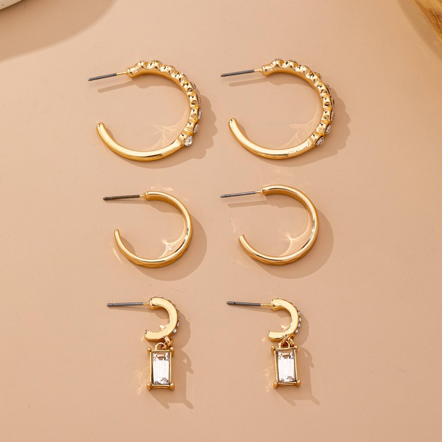 Crystal-Accented Gold Hoop Earring Set | 80E61945