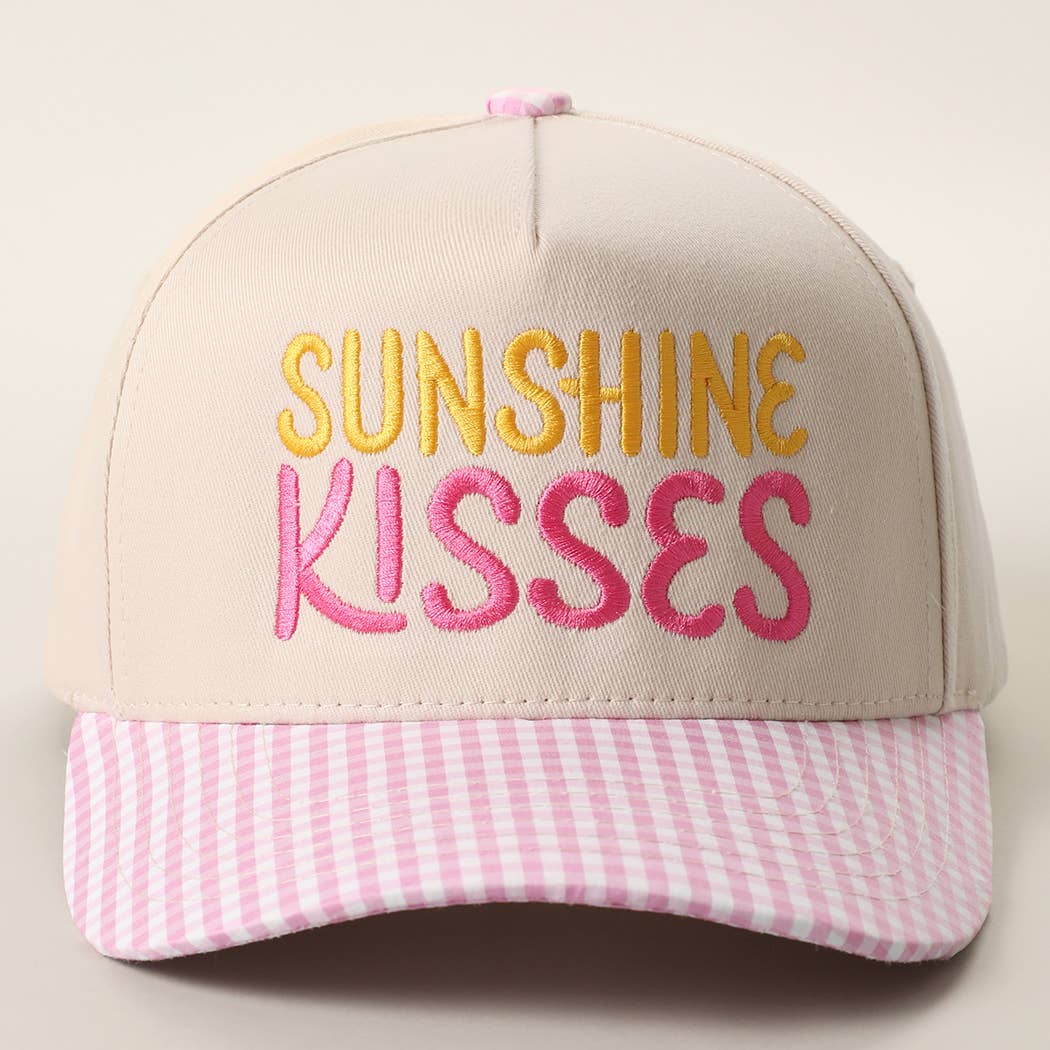 SUNSHINE KISSES Embroidered Gingham Trucker Hat