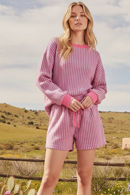 KNIT STRIPED PULLOVER AND SHORTS SETS