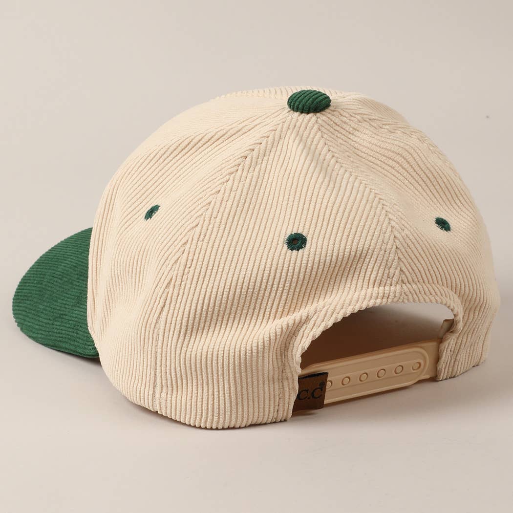 Merry Text Embroidery Two-Tone Corduroy Cap