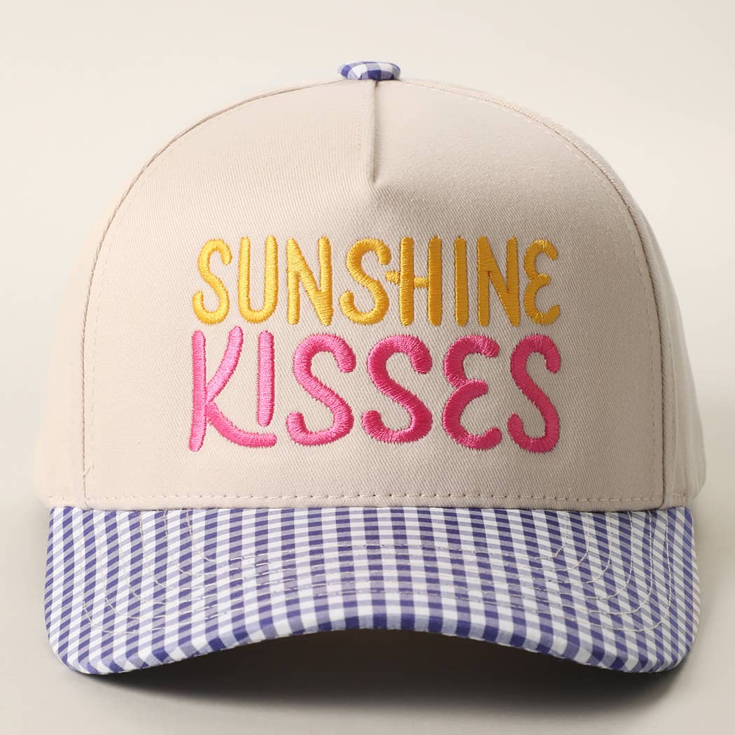 SUNSHINE KISSES Embroidered Gingham Trucker Hat