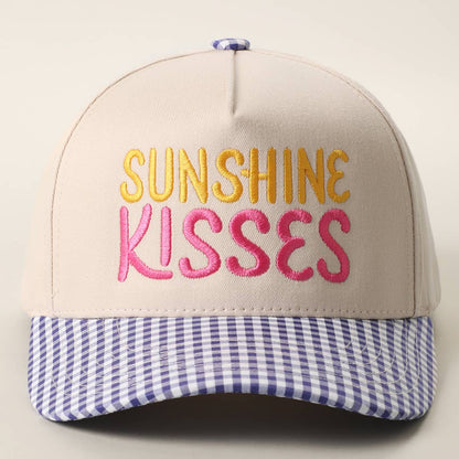 SUNSHINE KISSES Embroidered Gingham Trucker Hat