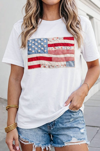 Faux Patchwork USA Flag Print Tee