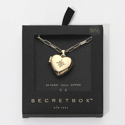 SECRET BOX 14K Gold Heart Locket Necklace