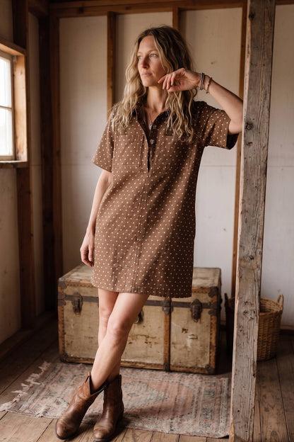 Polka Dot Denim Shirt Dress