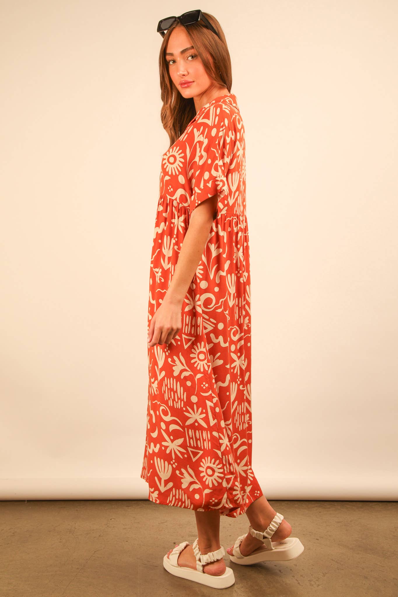 PLUS SIZE Oversized Printed Shirt Midi Dress