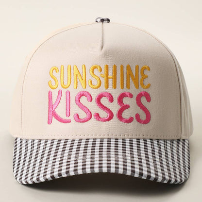 SUNSHINE KISSES Embroidered Gingham Trucker Hat