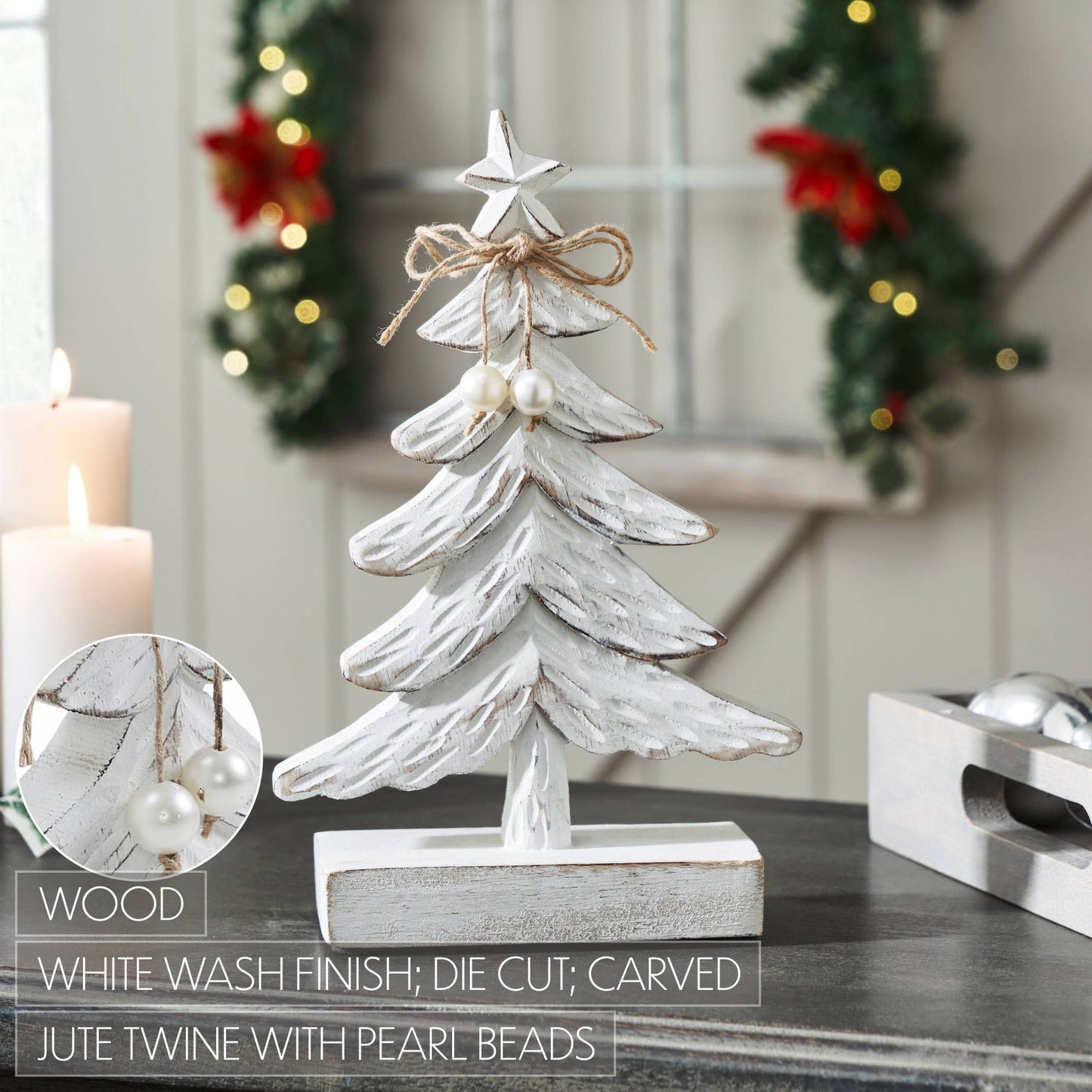 Festive Fir Distressed White Wooden Tree Small 9.5x6x2.25