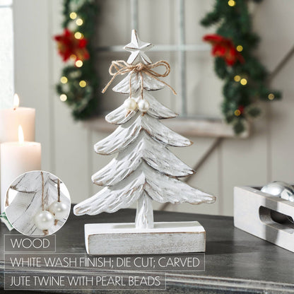 Festive Fir Distressed White Wooden Tree Small 9.5x6x2.25