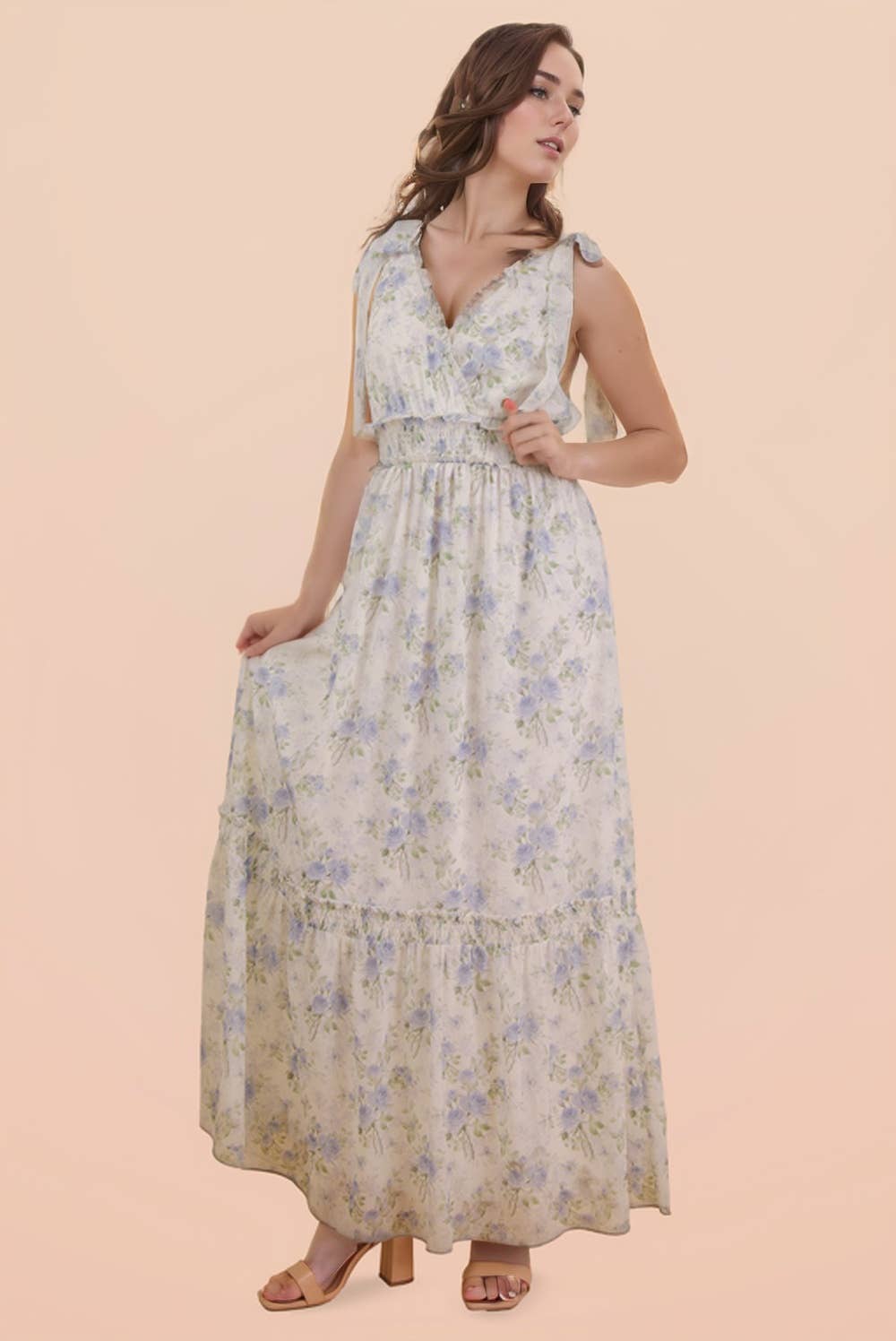 Floral Printed Shoulder Strap Midi Dress