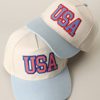 USA Flag Patch Denim Two-Tone Baseball Cap