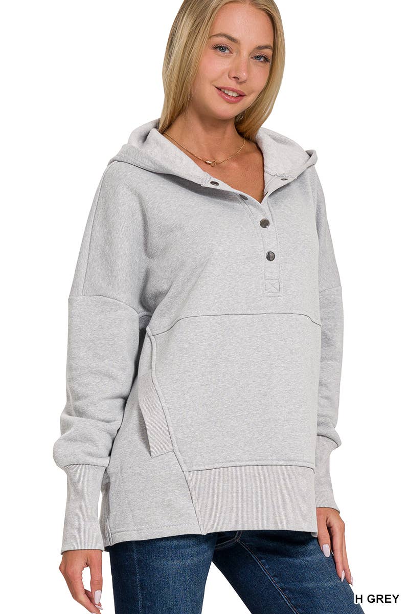 Fleece Half Snap Button Hooded Sweatshirts
