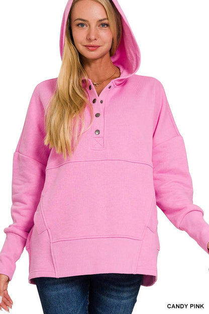 Fleece Half Snap Button Hooded Sweatshirts