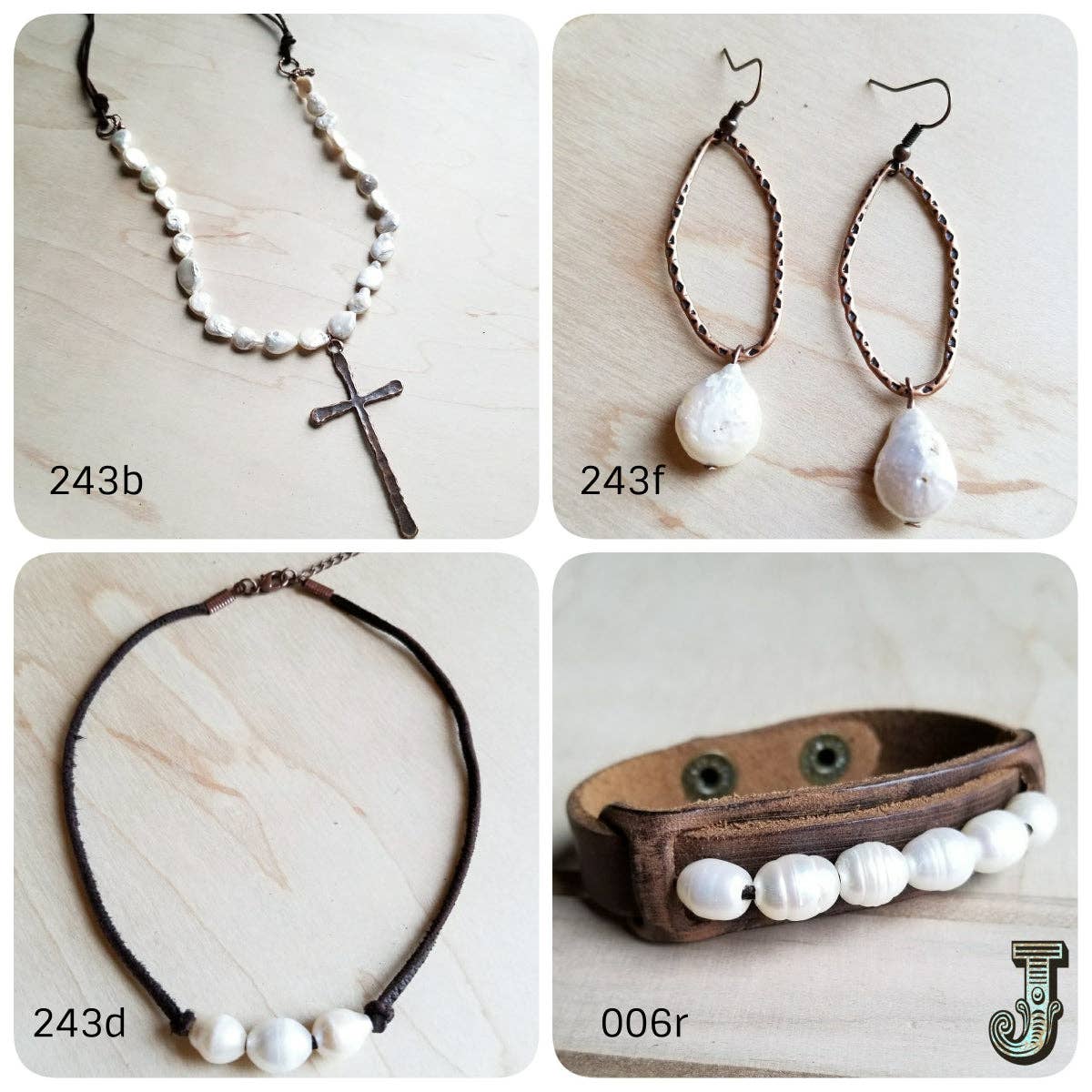 Dusty Leather Narrow Cuff with Genuine Freshwater Pearls