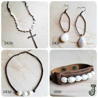 Dusty Leather Narrow Cuff with Genuine Freshwater Pearls